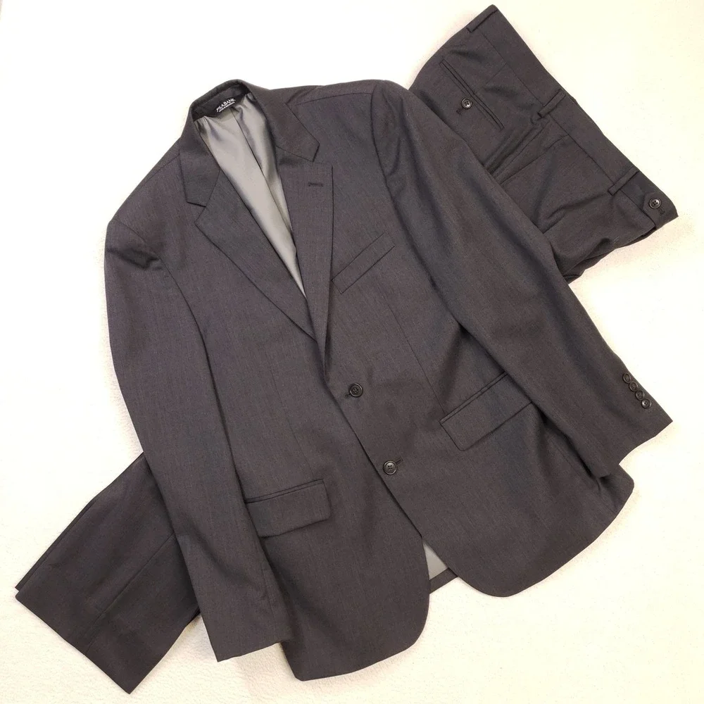 Jos. A. Bank Suit Set Men 40R 34W Gray Executive 100% Wool Tailored Fit 2-Button